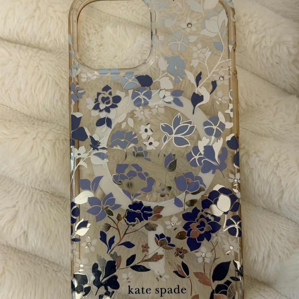 Kate Spade Navy and Silver Floral Phone Case iPhone 15
